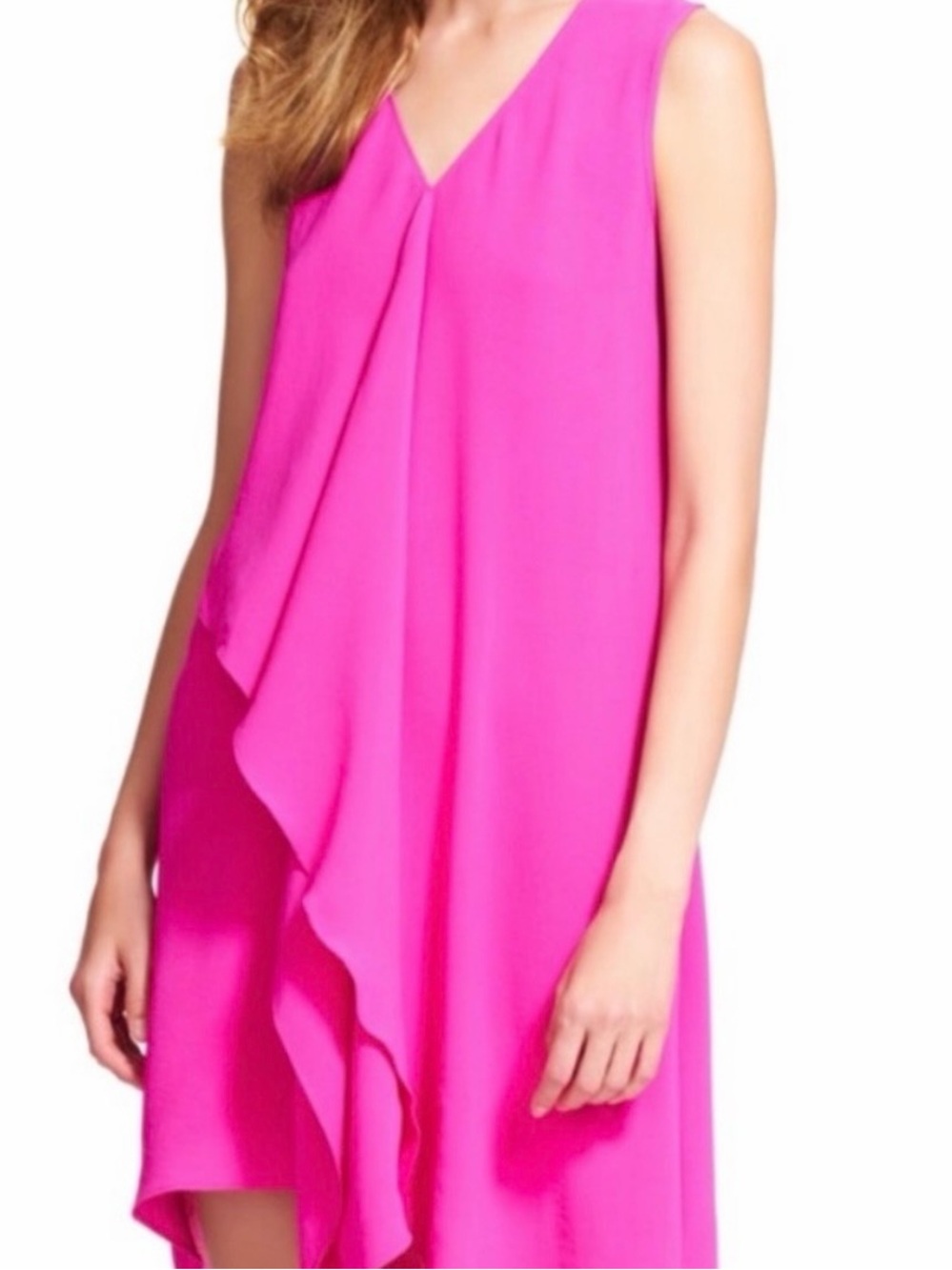 Adrianna Papell Barbie Pink Sleeveless V-Neck Asymmetrical Dress Size 4